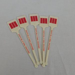 Executives Three at the Classic Set of 5 Swizzle Stir Sticks Off White Red Roman